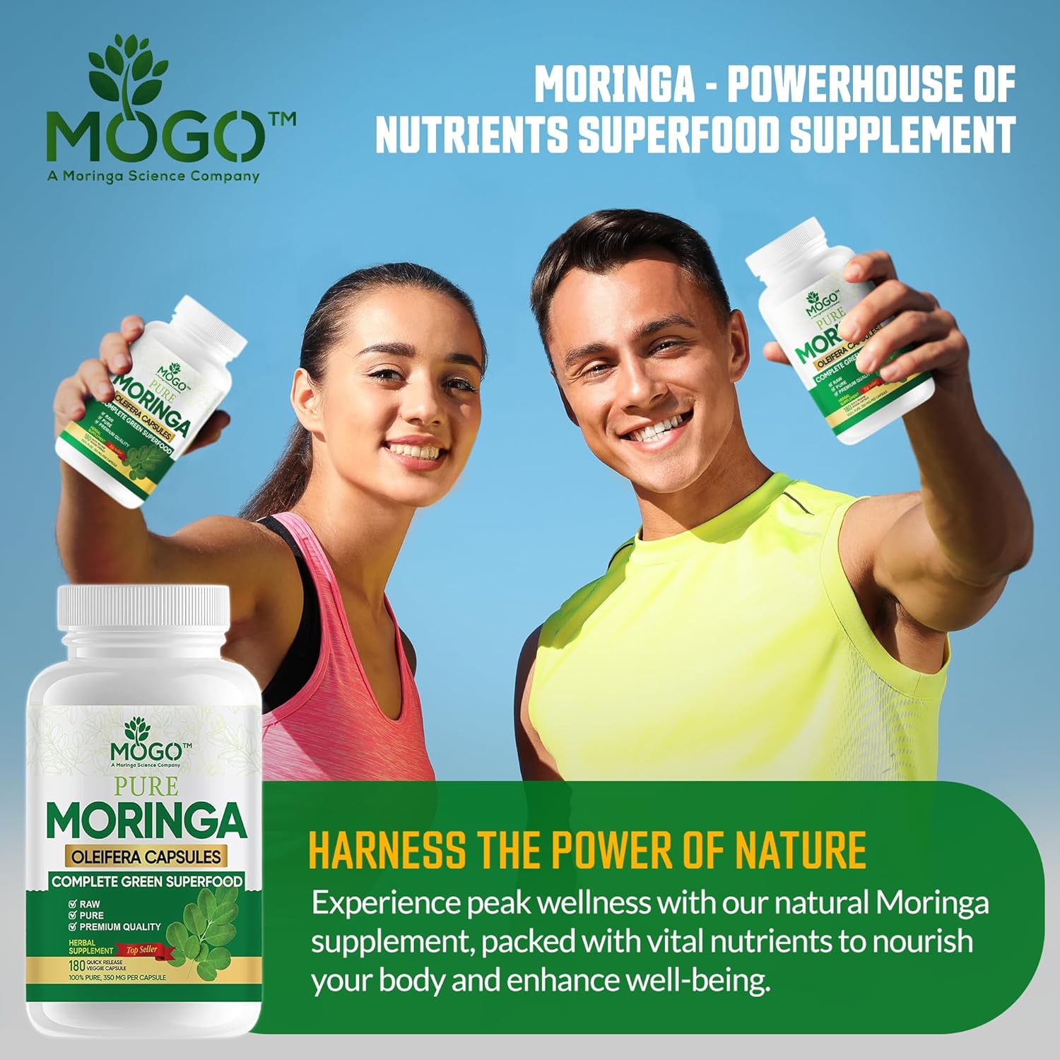 MOGO Organic Moringa Powder Capsules,180 Ct ⭐⭐⭐⭐⭐ #1 BEST SELLING MORINGA CAPSULE in USA