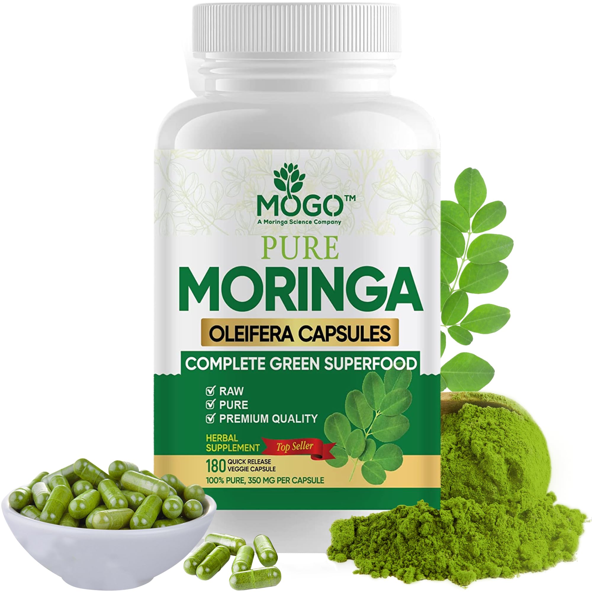 MOGO Organic Moringa Powder Capsules,180 Ct ⭐⭐⭐⭐⭐ #1 BEST SELLING MORINGA CAPSULE in USA