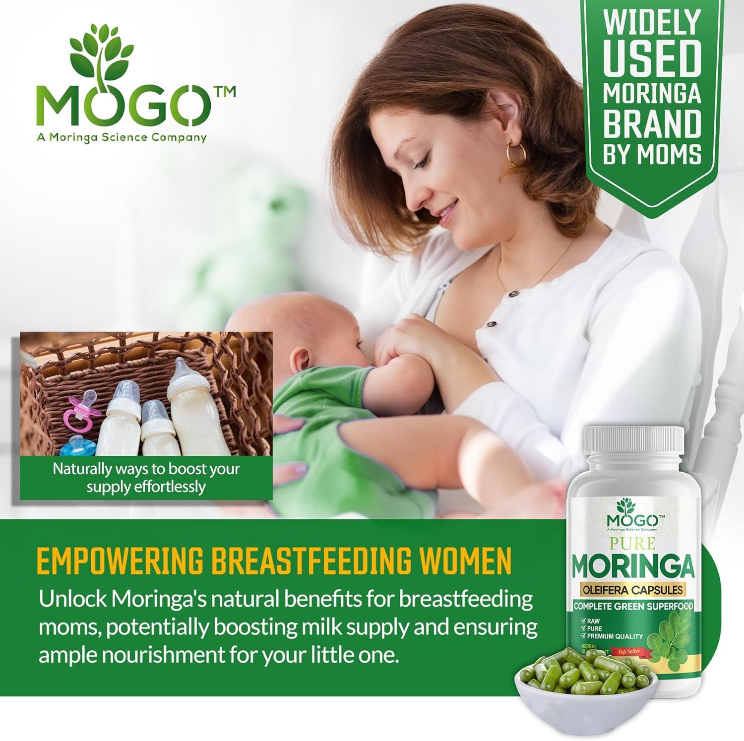 MOGO Organic Moringa Powder Capsules,180 Ct ⭐⭐⭐⭐⭐ #1 BEST SELLING MORINGA CAPSULE in USA