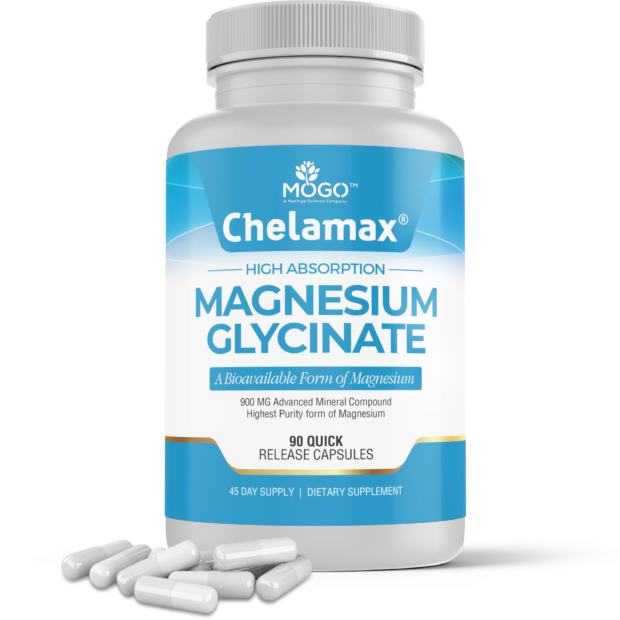 MOGO - Magnesium Glycinate 900mg Capsules for Deep Sleep, Muscle Cramps.100% Pure, Extract from Dead Sea, Not CHINA